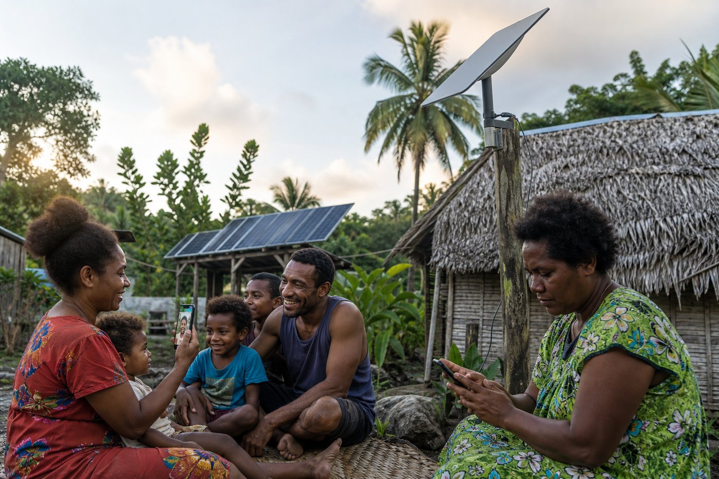 Remote Pacific village with Starlink and solar power
